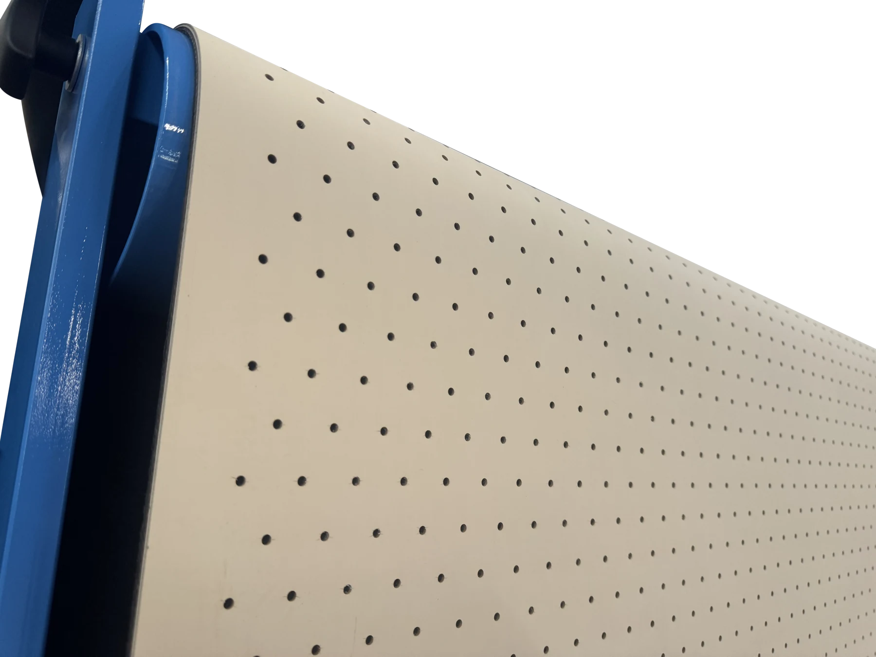 Perforated endless belt on a satin finishing machine