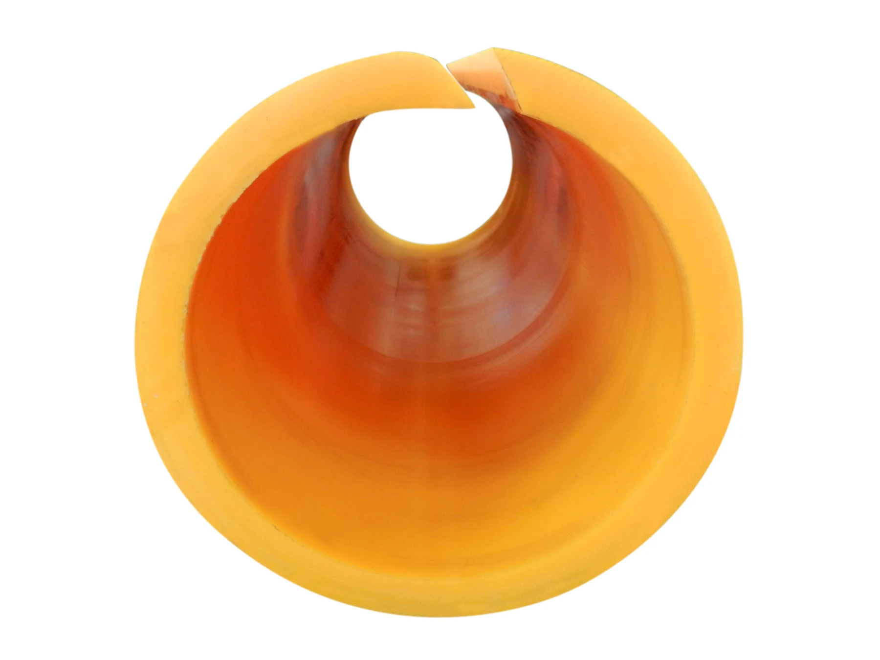 Open yellow polyurethane mandrel sleeve viewed along its bore