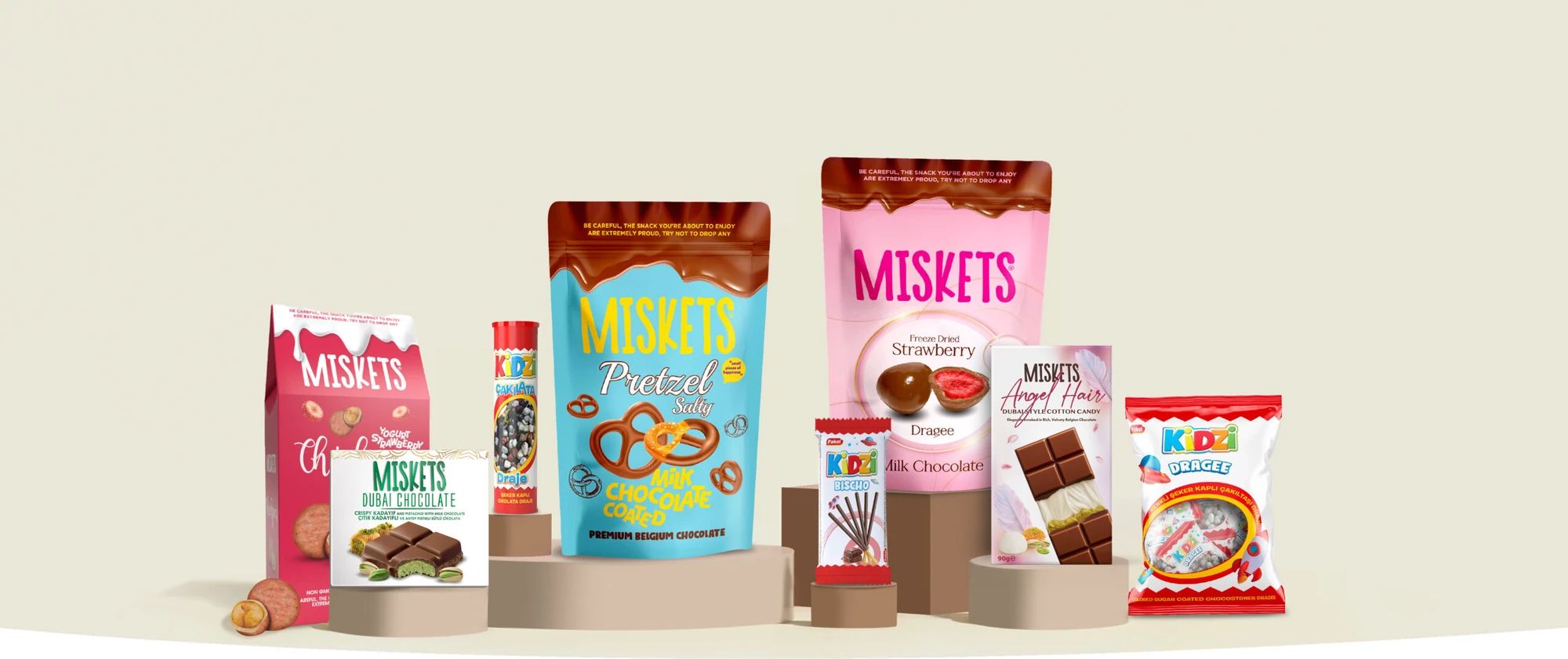 Pakel portfolio campaign showing Miskets chocolate snacks and Kidzi confectionery together
