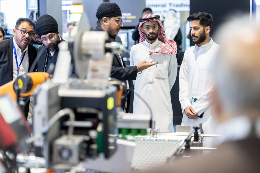 Exhibition floor activity at SaudiFood Manufacturing 2025, Riyadh Front.